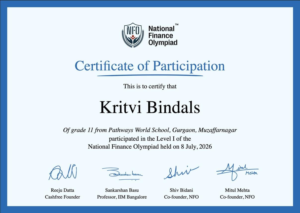 National Finance Olympiad — Certificate of Participation