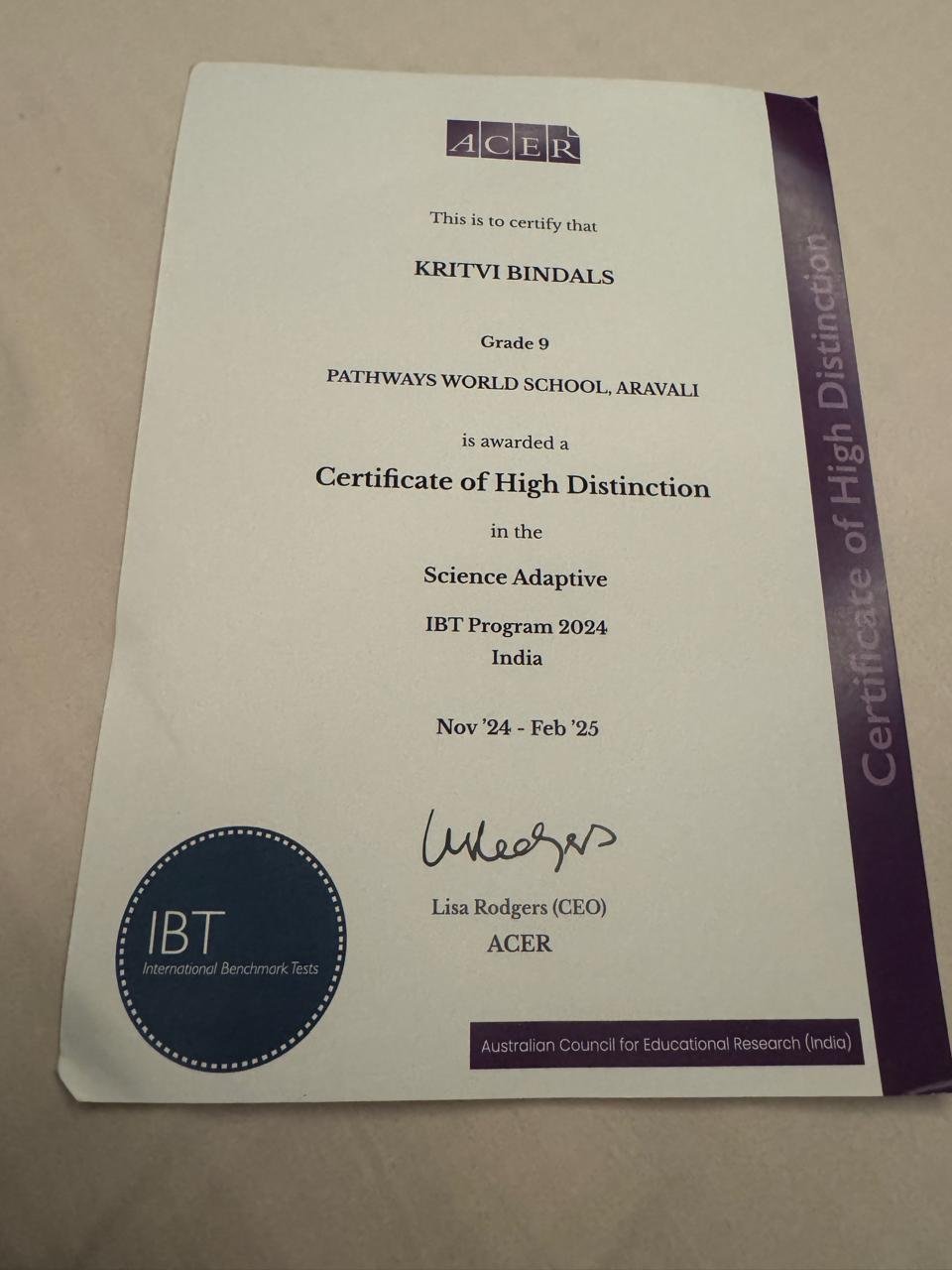 ACER — High Distinction in Science Adaptive