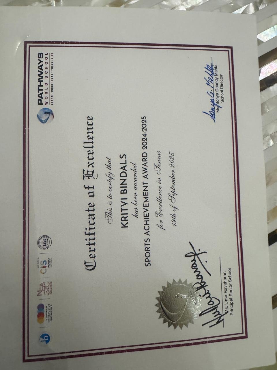 Sports Achievement Award — Tennis