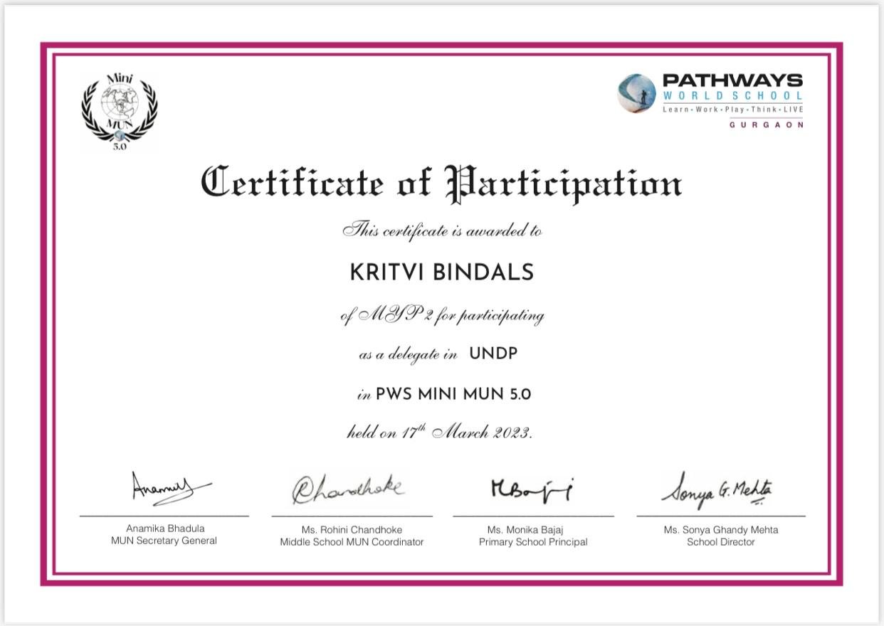 PWS MUN 5.0 — Certificate of Participation